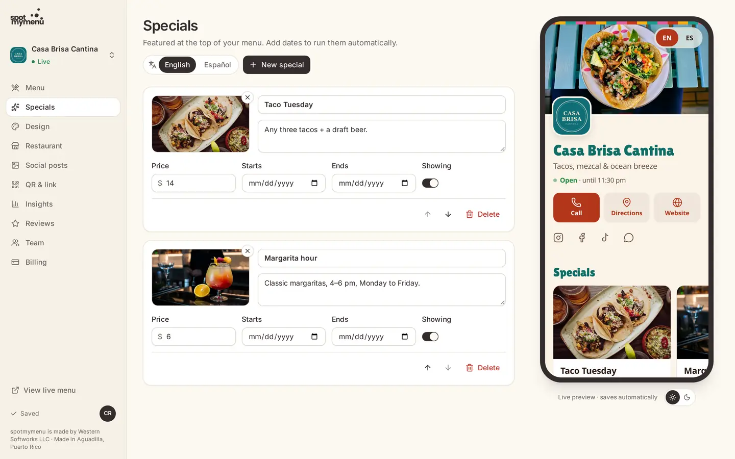Scheduling specials