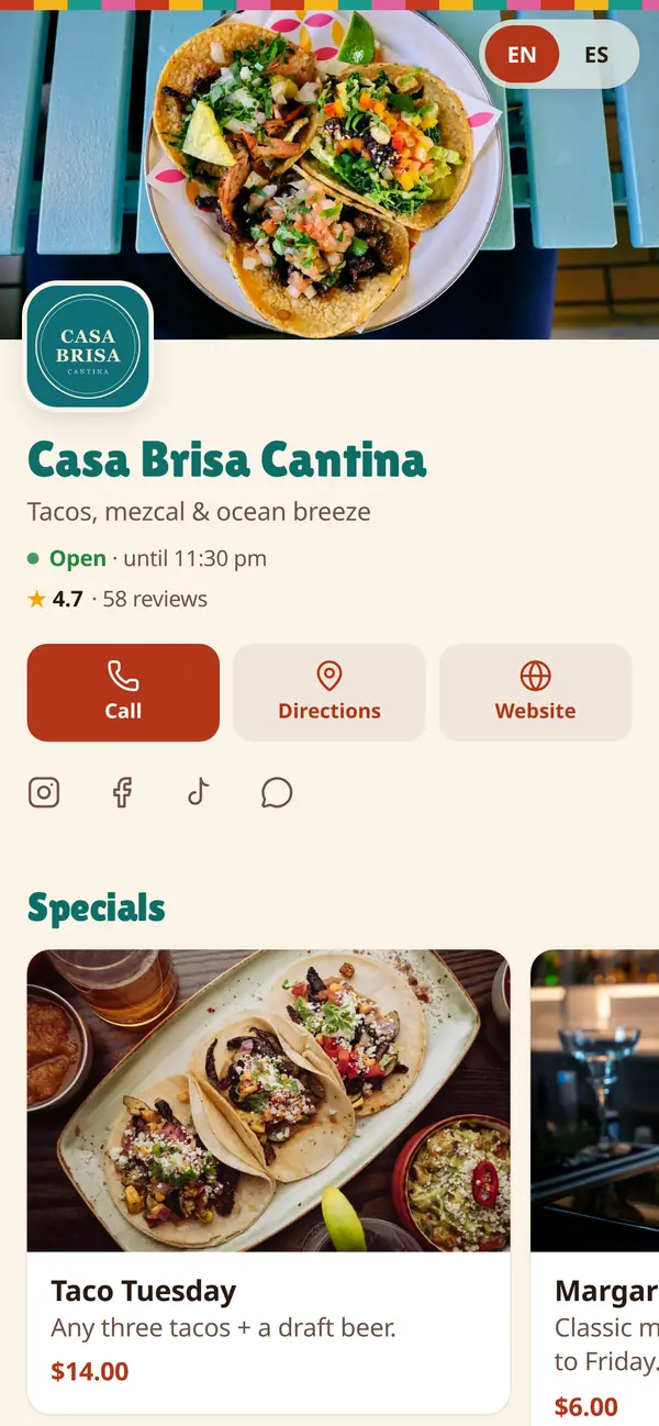 Casa Brisa Cantina menu on spotmymenu