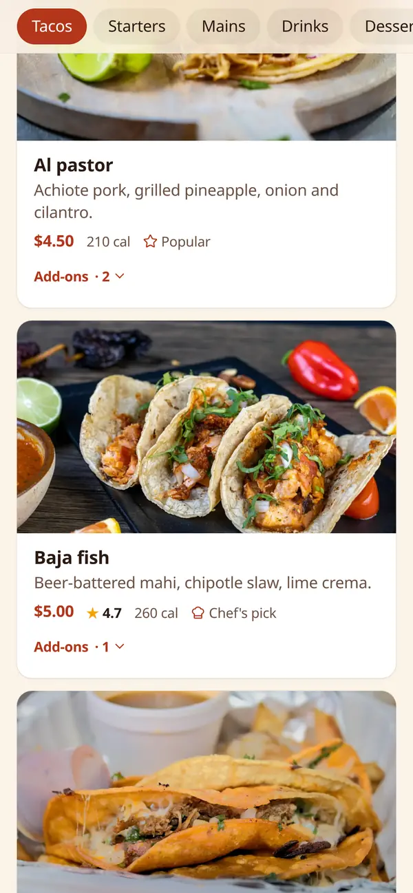 Menu with sticky section bar