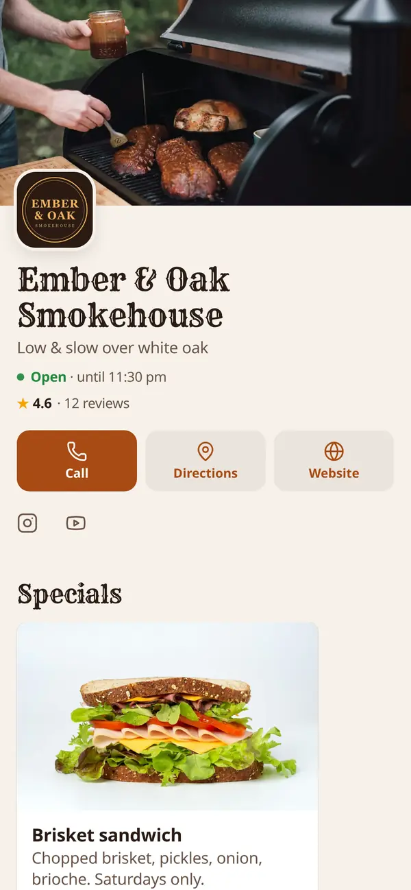 Ember & Oak menu, Smokehouse · BBQ