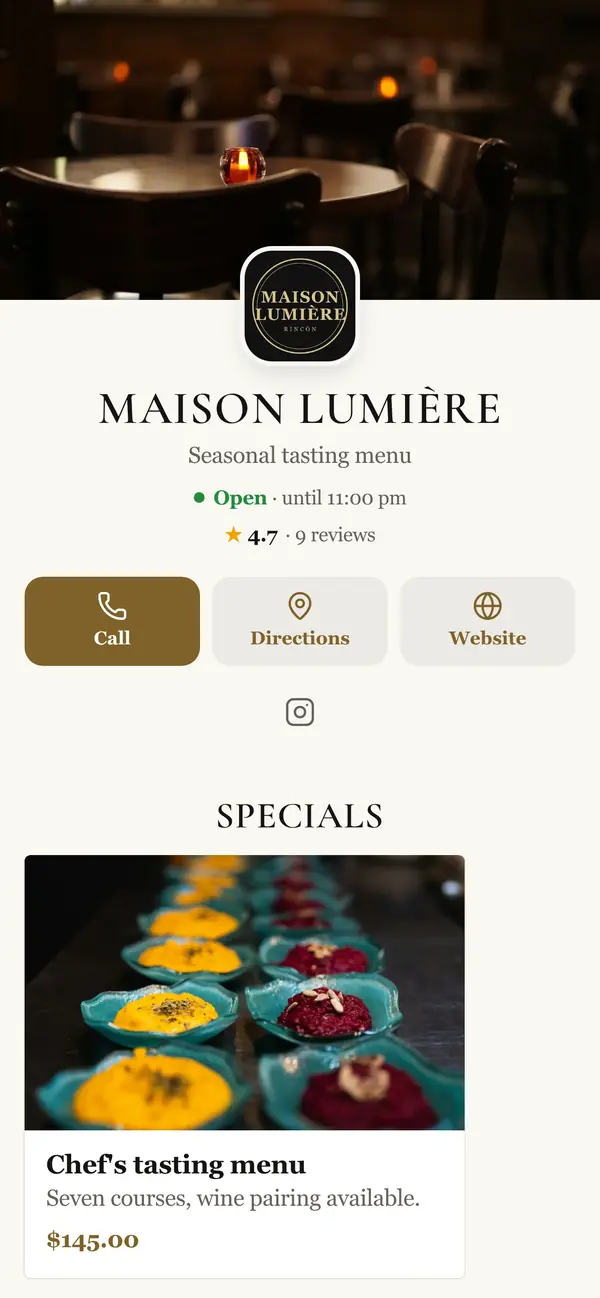 Maison Lumière menu, Fine dining