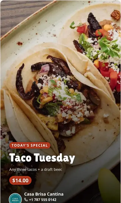 Social media story generated from a menu special