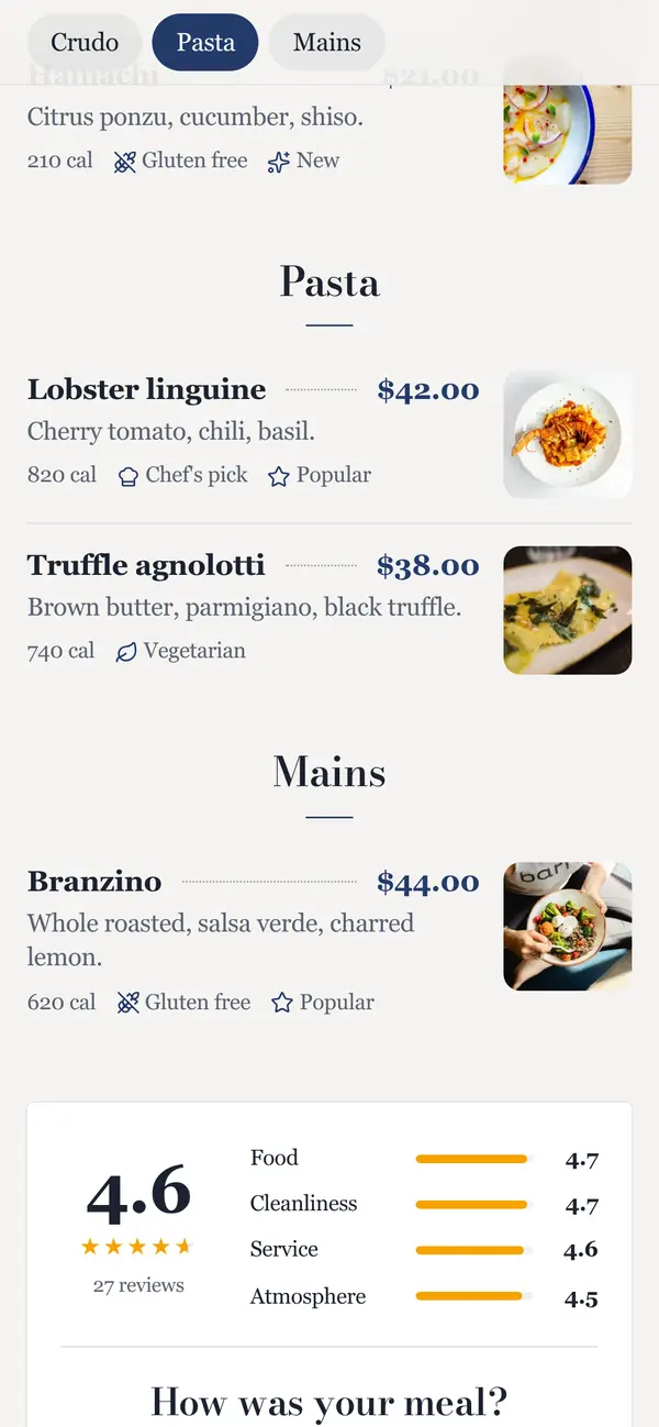 Aurelia menu sections