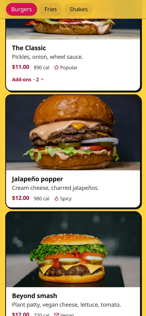 The Crispy Wheel menu sections