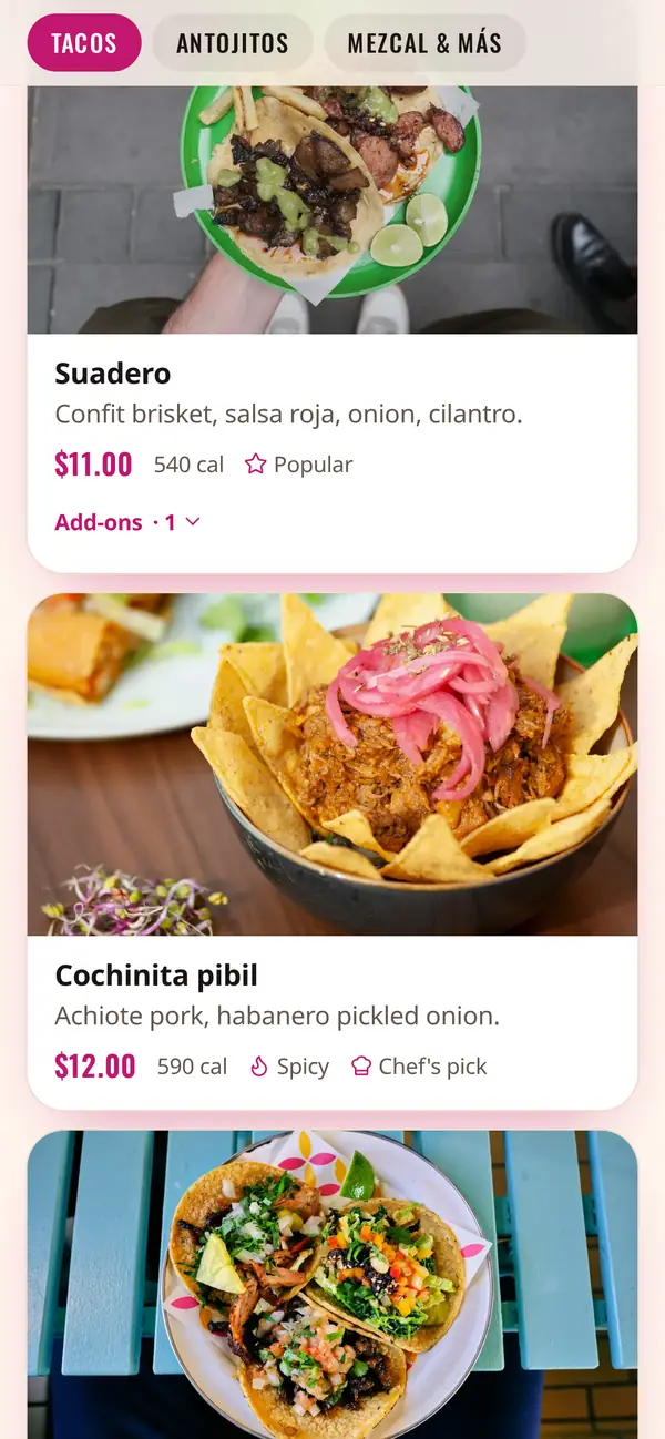 La Catrina Taquería menu sections