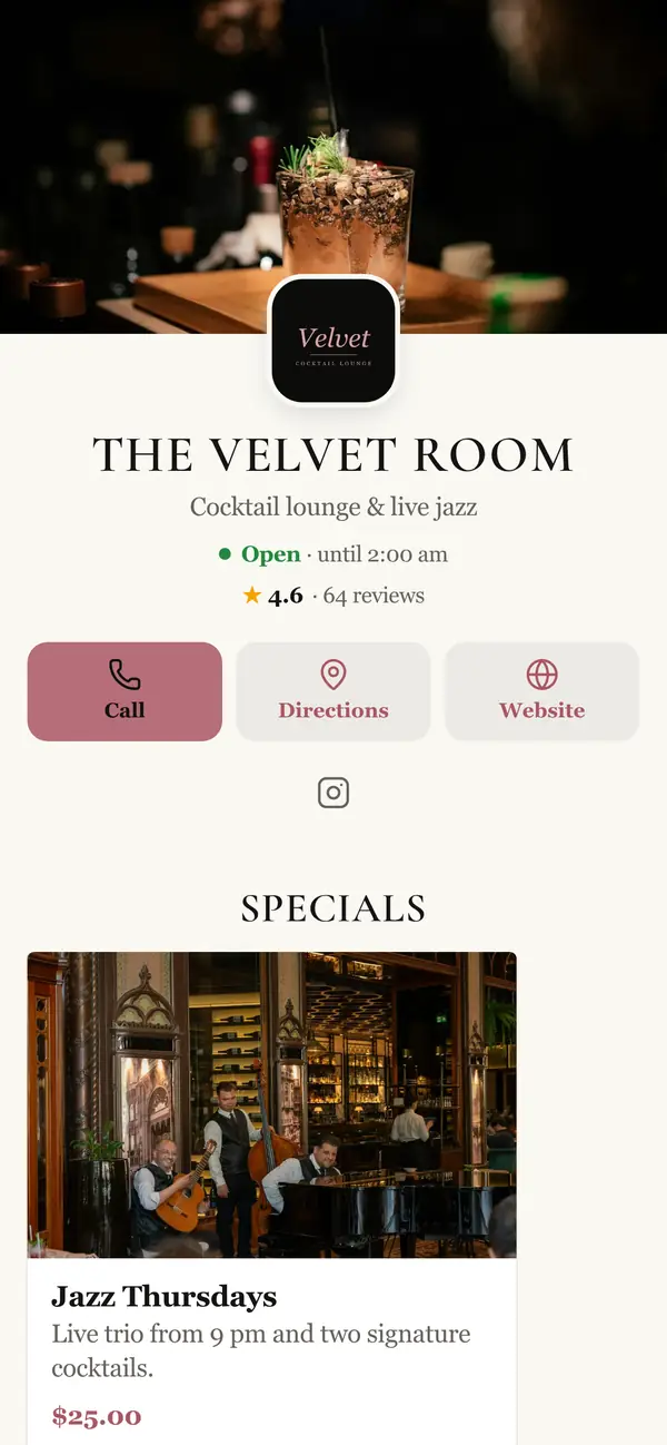 The Velvet Room: Cocktail lounge & live jazz